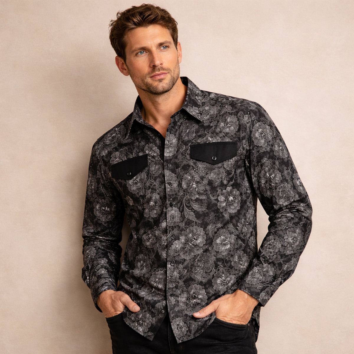 The Huntley Men’s Two Tone Patchwork Western Soft Denim Shirt – view 6