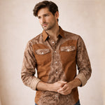 The Brookcrest Men’s Two-Tone Patchwork Western Retro Denim Shirt – view 6