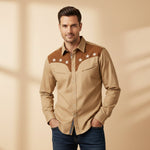 The Linfield Men’s Two-Tone Patchwork Western Trendy Denim Shirt – view 2