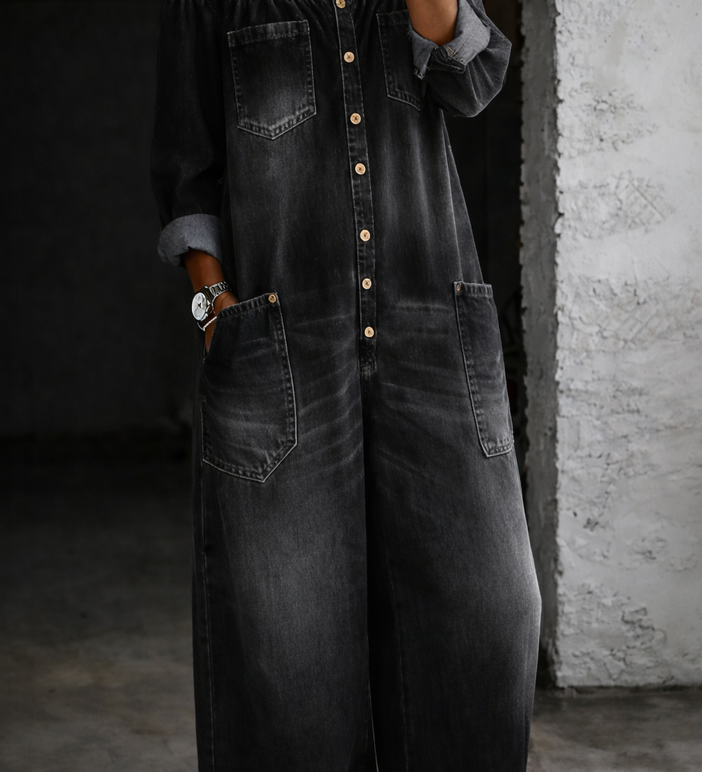 Sidonie | Denim Jumpsuit with Off-Shoulder Design – view 3