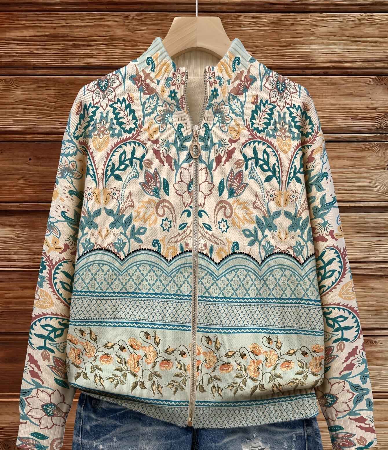 Ailbhe vintage botanical zip cardigan for women | Ellie Dublin