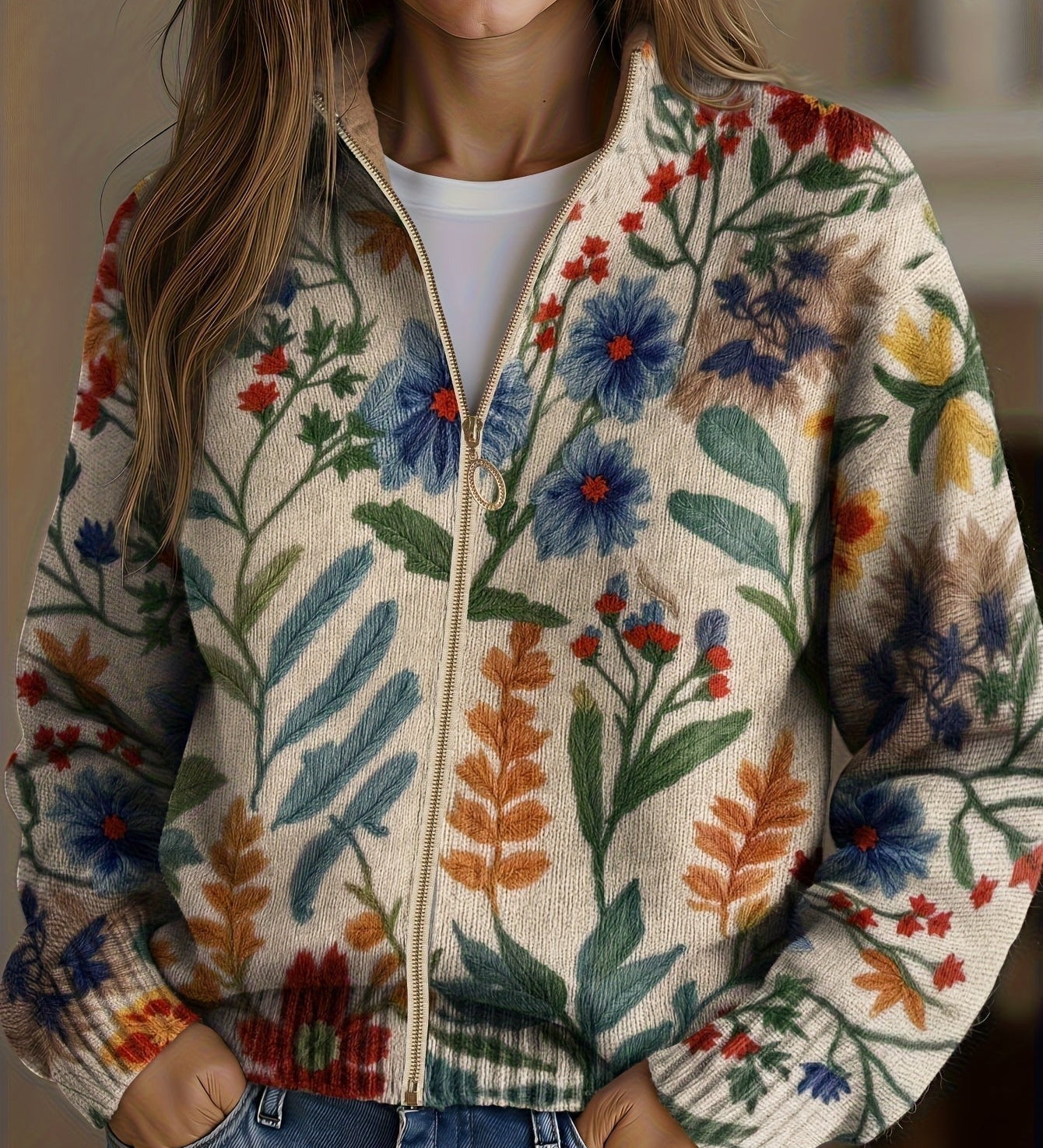 Iona botanical garden zip cardigan for women | Ellie Dublin
