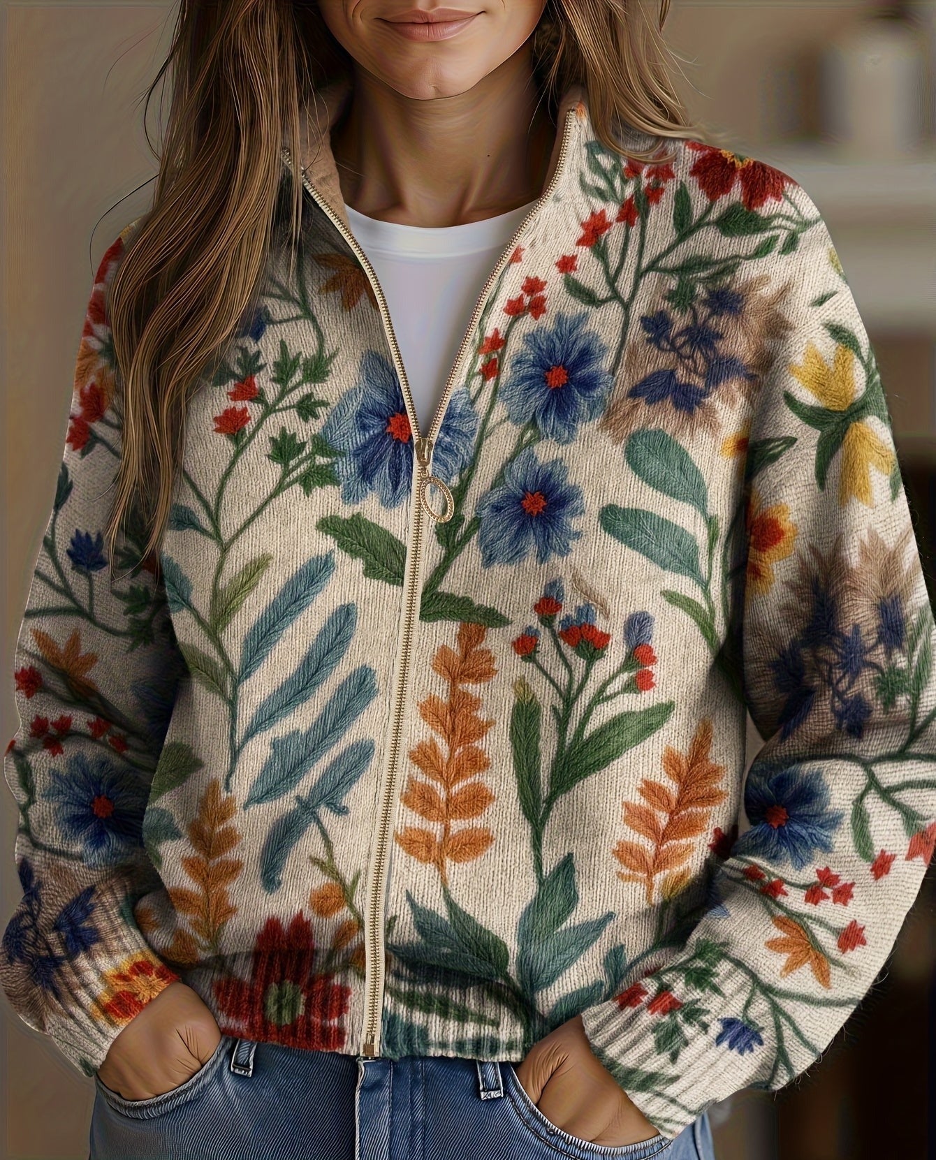 Iona botanical garden zip cardigan for women | Ellie Dublin