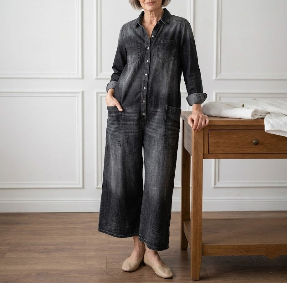 Anaïs | Vintage Denim Button-Up Jumpsuit – view 3