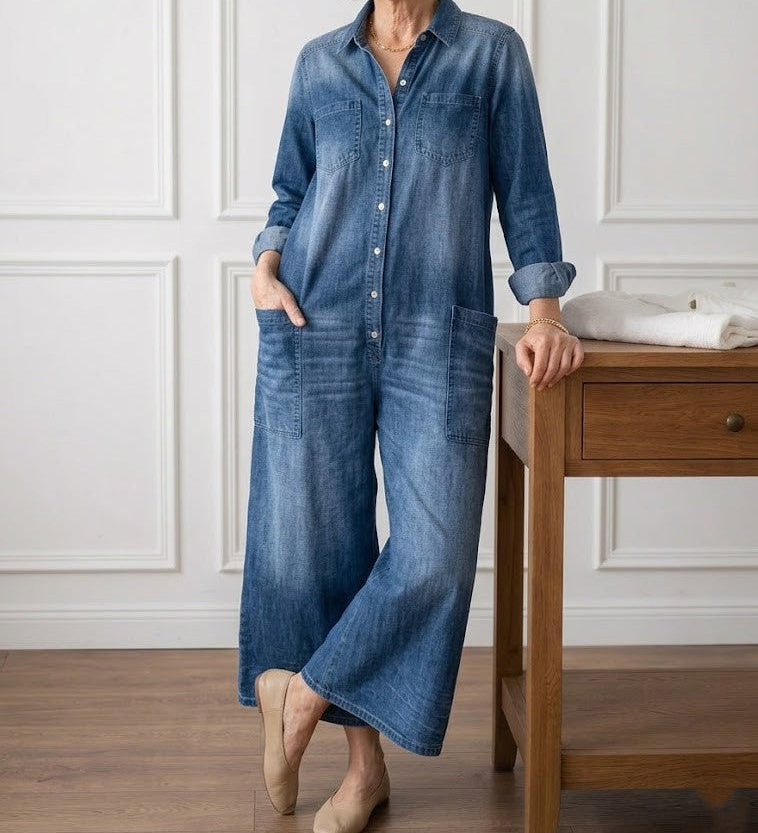 Anaïs | Vintage Denim Button-Up Jumpsuit – view 2