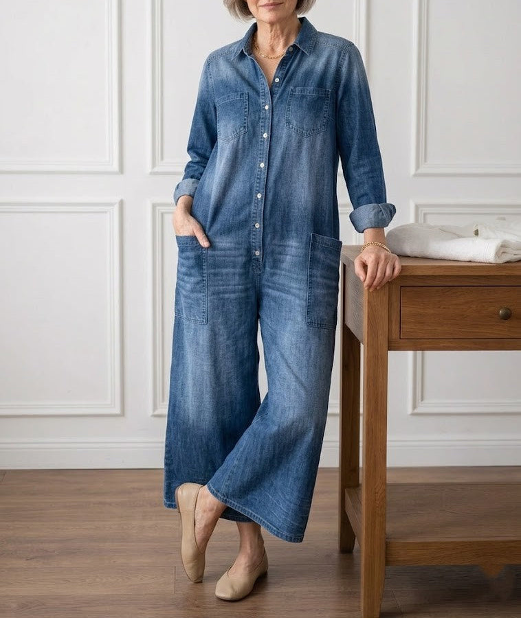 Anaïs | Vintage Denim Button-Up Jumpsuit – view 2