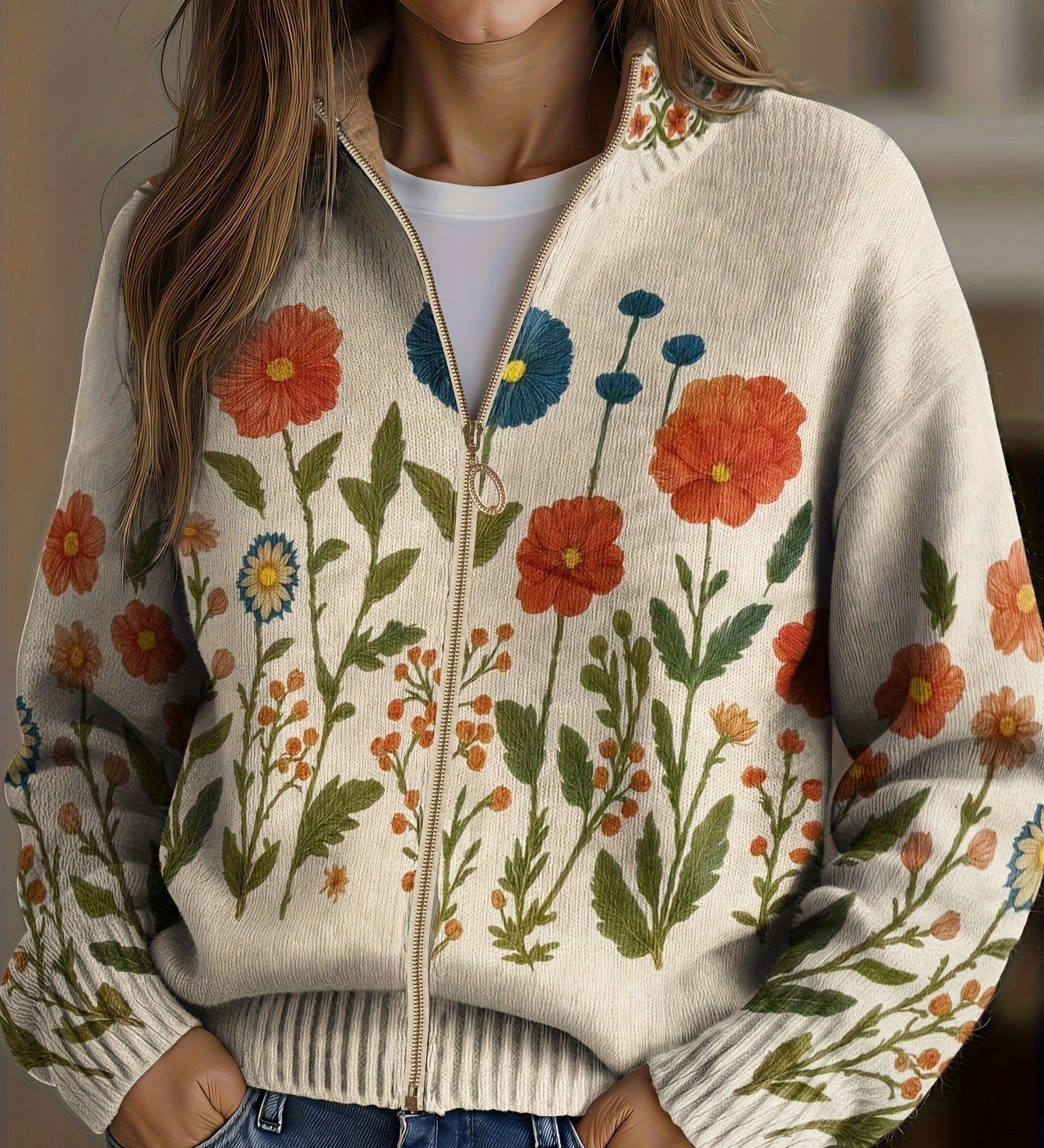 Grania wildflower zip cardigan for women | Ellie Dublin