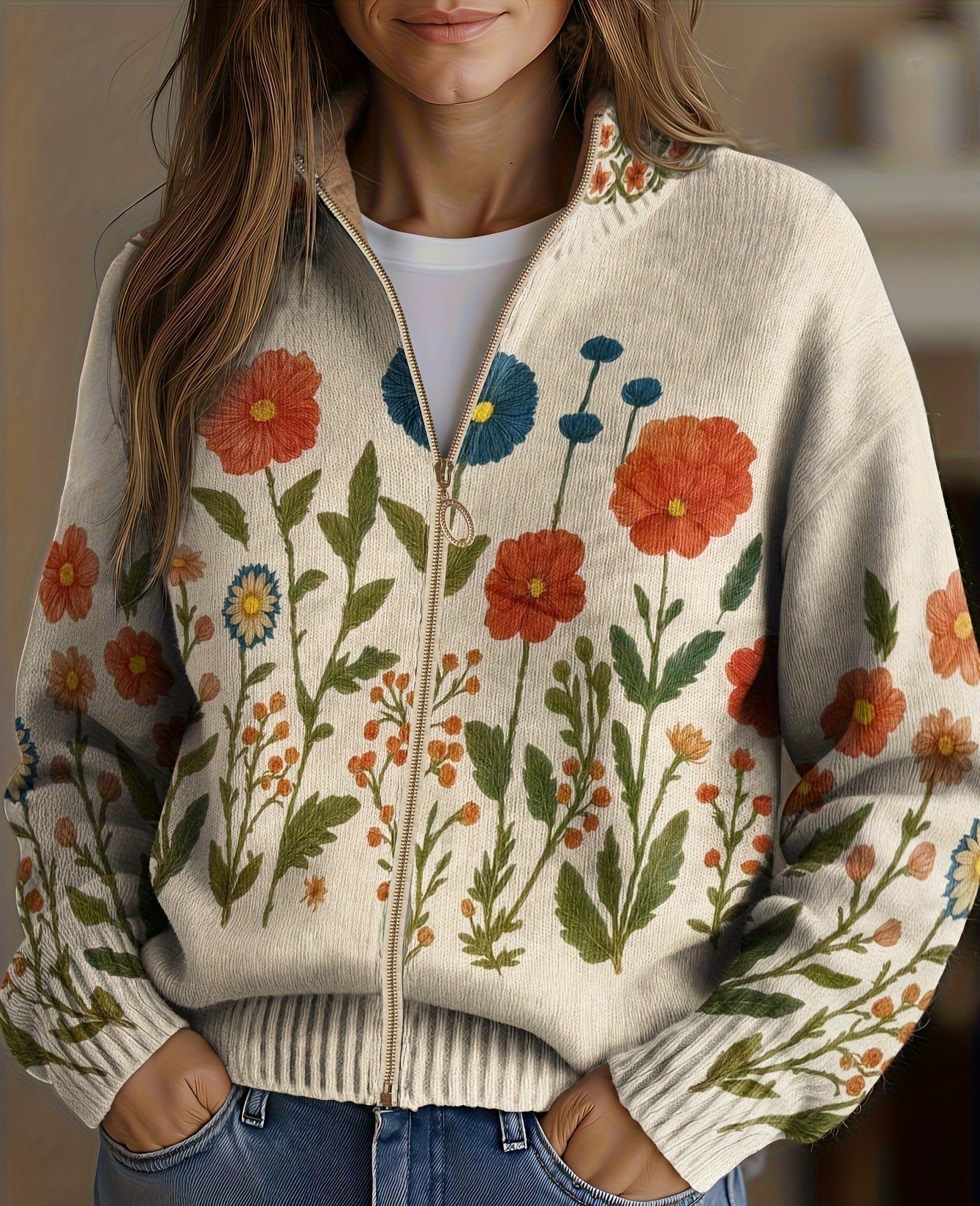 Grania wildflower zip cardigan for women | Ellie Dublin