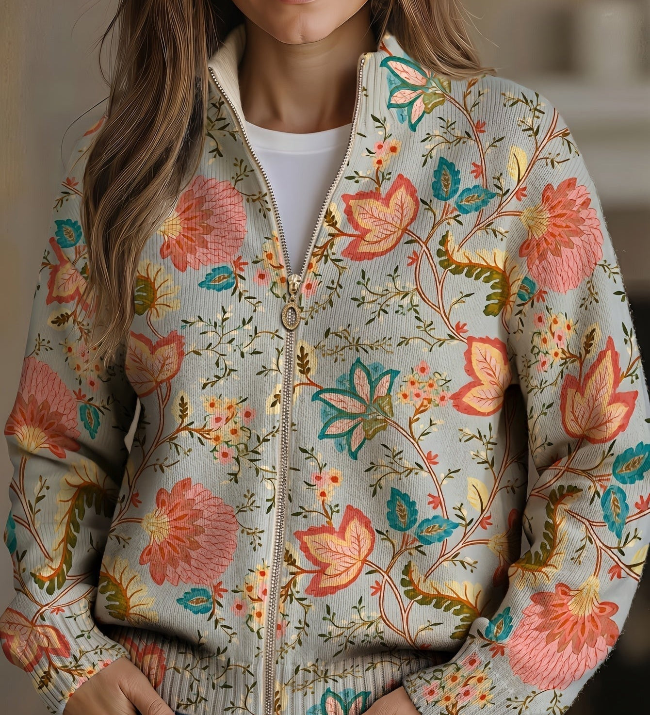 Mella vintage flower garden zip cardigan for women | Ellie Dublin