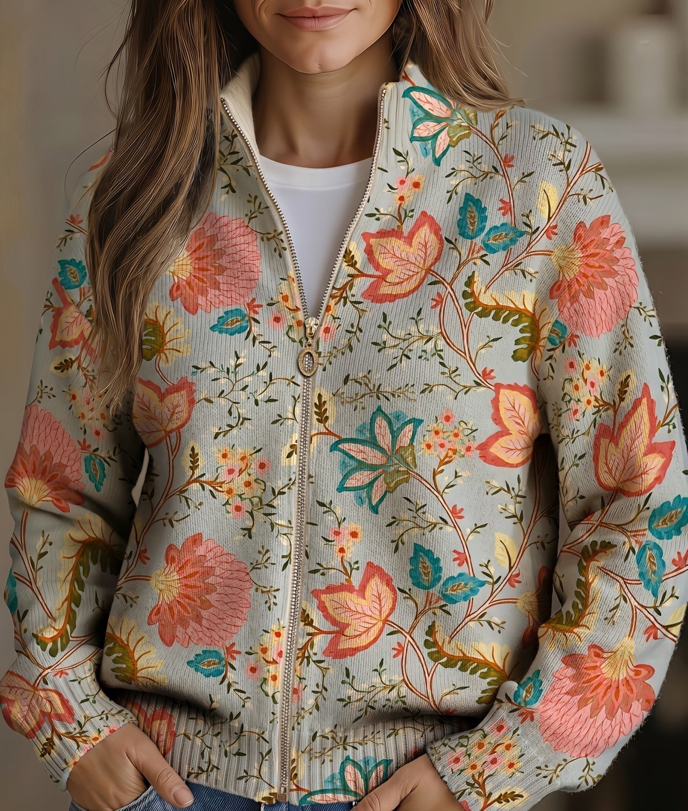 Mella vintage flower garden zip cardigan for women | Ellie Dublin
